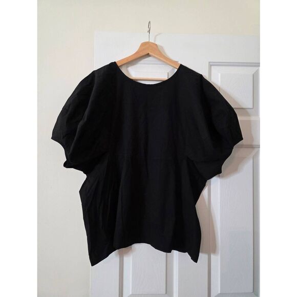 JARBO CERCHI SHORT SLEEVE BLOUSE IN ITALIAN COTTON L/XL BLACK $298 - Picture 6 of 12